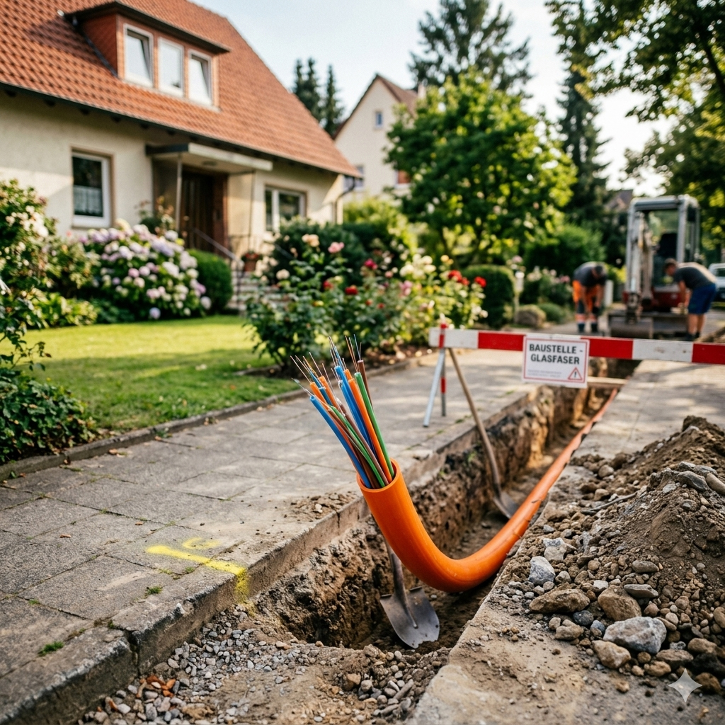 Glasfaserbaustelle die ein Glasfaserkabel in einem Kabelschacht zeigt