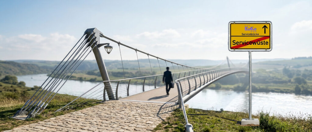 Servicebrücke aus der Servicewüste... Brücke mit Wegweiser-Schild