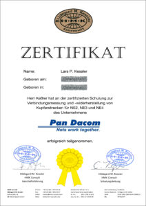 Zertifikat Verbindungsmessung von Kupferstrecken für NE3/NE4